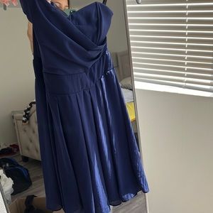 Strapless navy blue cocktail dress